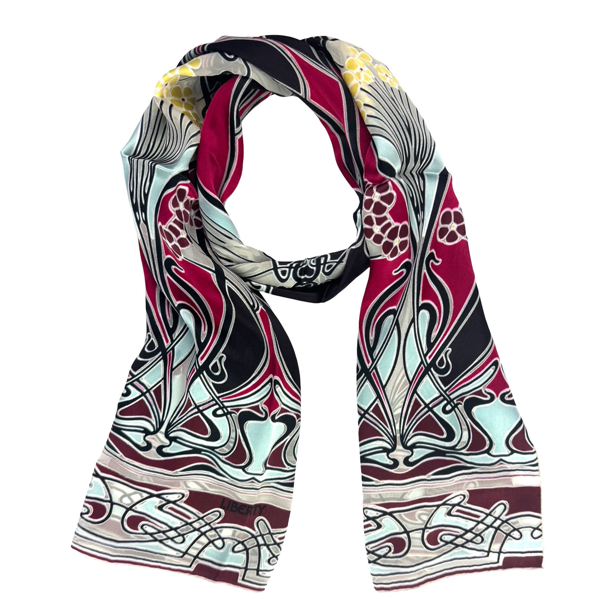 Liberty Scarf Fuchsia Sky Blue Black Design - Silk Blend Shawl