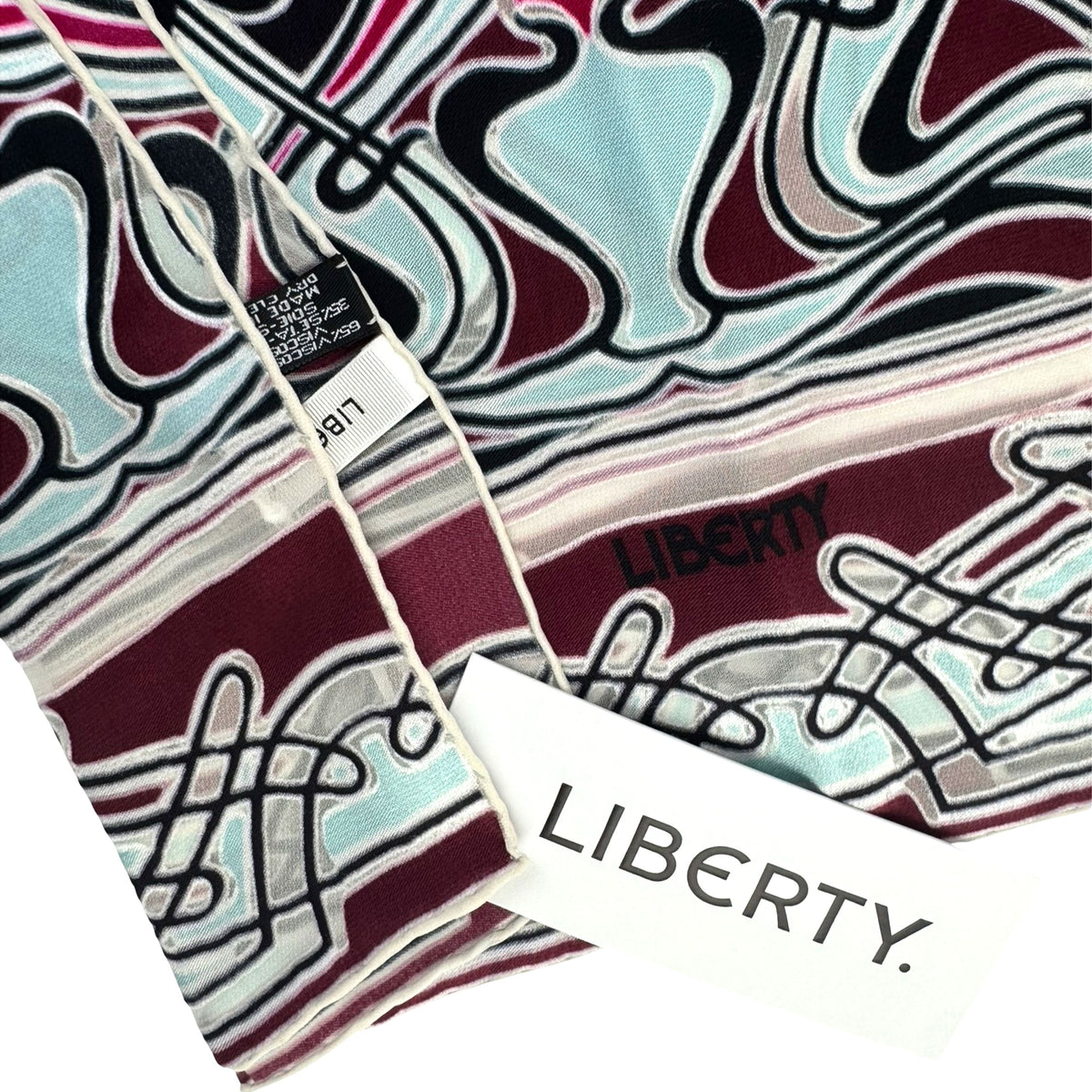 Liberty Scarf Fuchsia Sky Blue Black Design - Silk Blend Shawl 