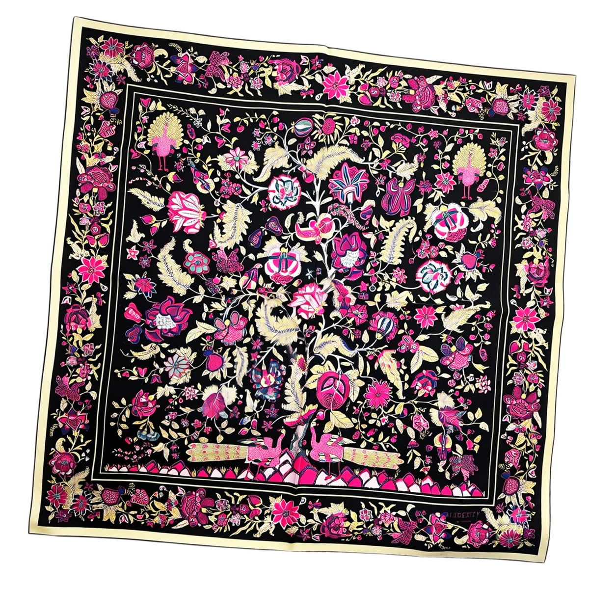 Liberty Scarf Black Pink Botanical Floral - Twill Silk Square Foulard