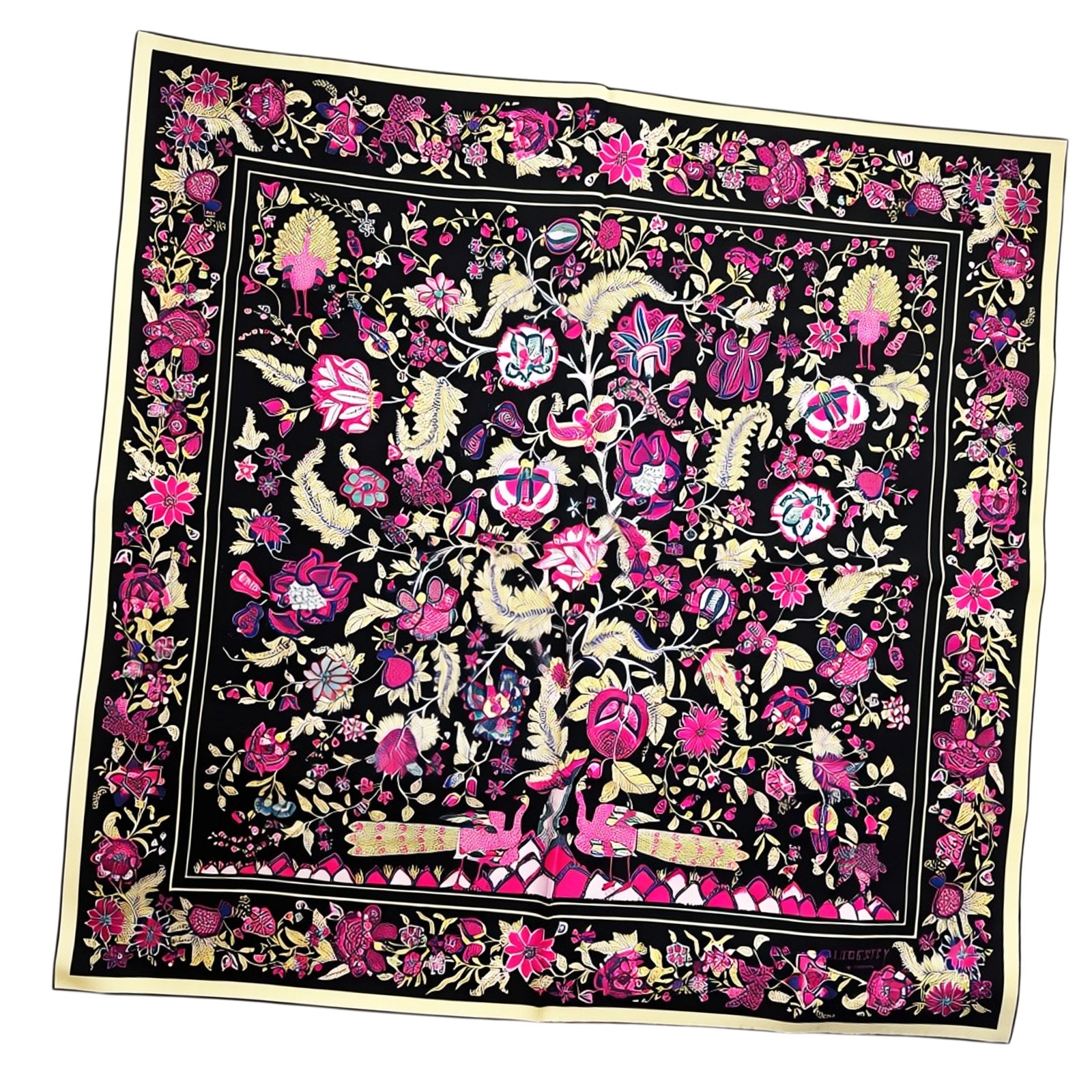 Liberty Scarf Black Pink Floral - Twill Silk Square Foulard