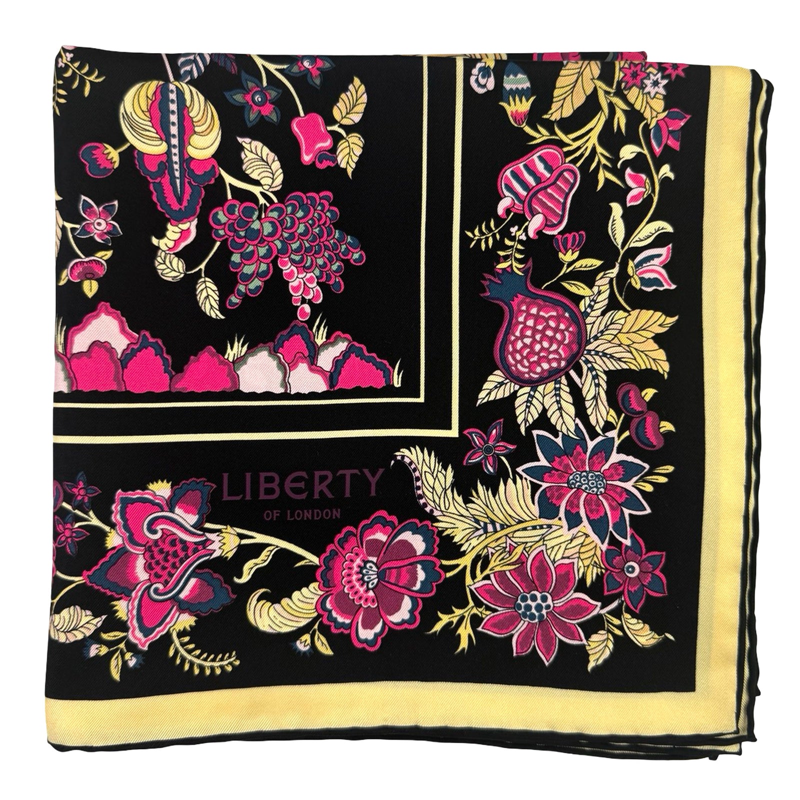 Liberty Scarf Black Pink Floral - Twill Silk Square Foulard