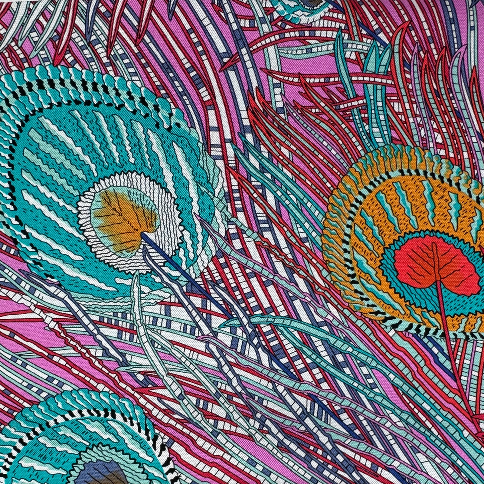 Liberty London Scarf Multi Color Peacock Feathers - Twill Silk Square Foulard