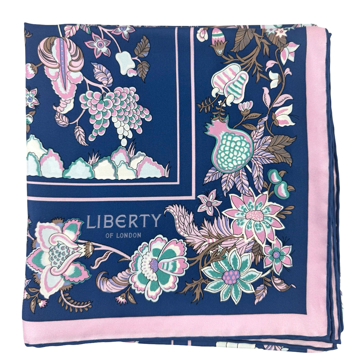 Liberty Scarf Blue Botanical Floral - Twill Silk Square Foulard