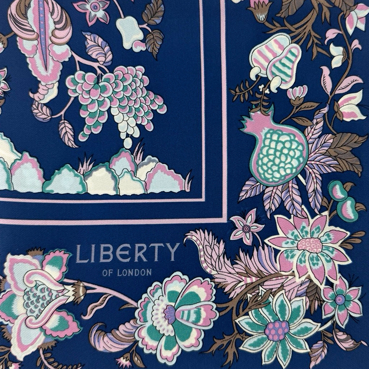 Liberty Scarf Blue Pink Floral - Twill Silk Square Foulard