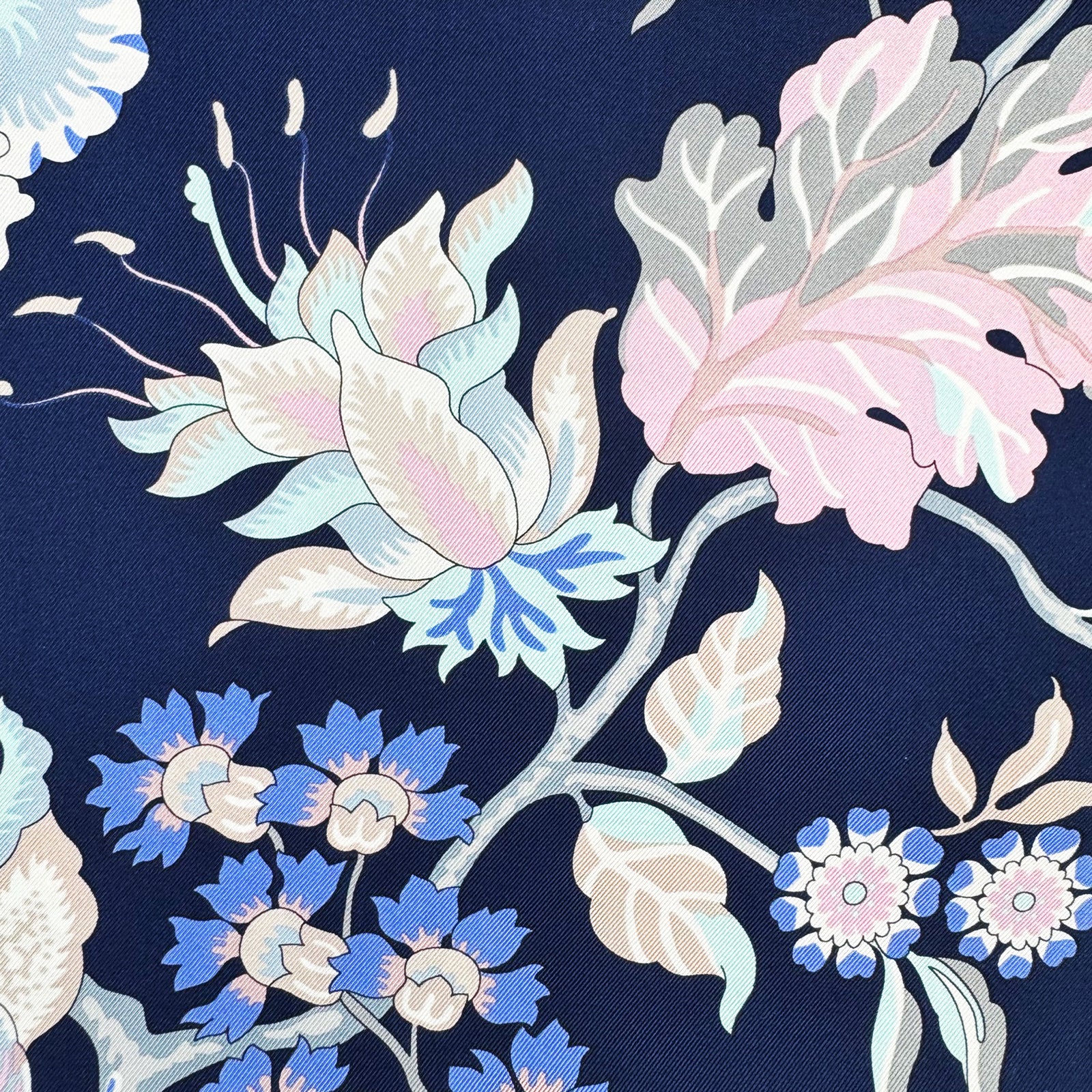 Liberty London Scarf Floral Midnight Blue Pink Lilac - Twill Silk Square Foulard
