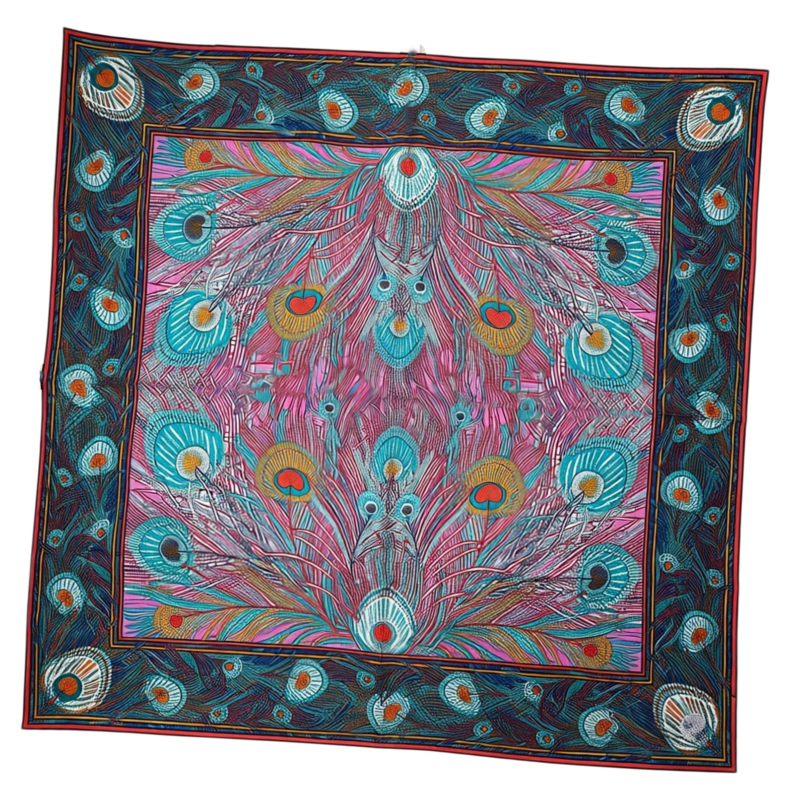 Liberty London Scarf Multi Color Peacock Feathers - Twill Silk Square Foulard