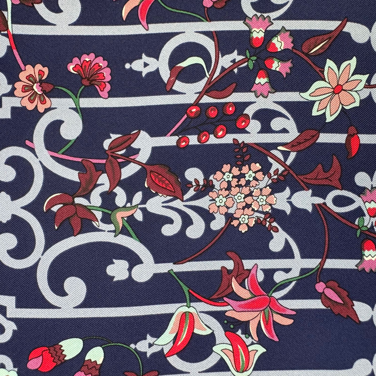 Liberty London Scarf Dark Ornamental & Floral - Twill Silk Square Foulard 