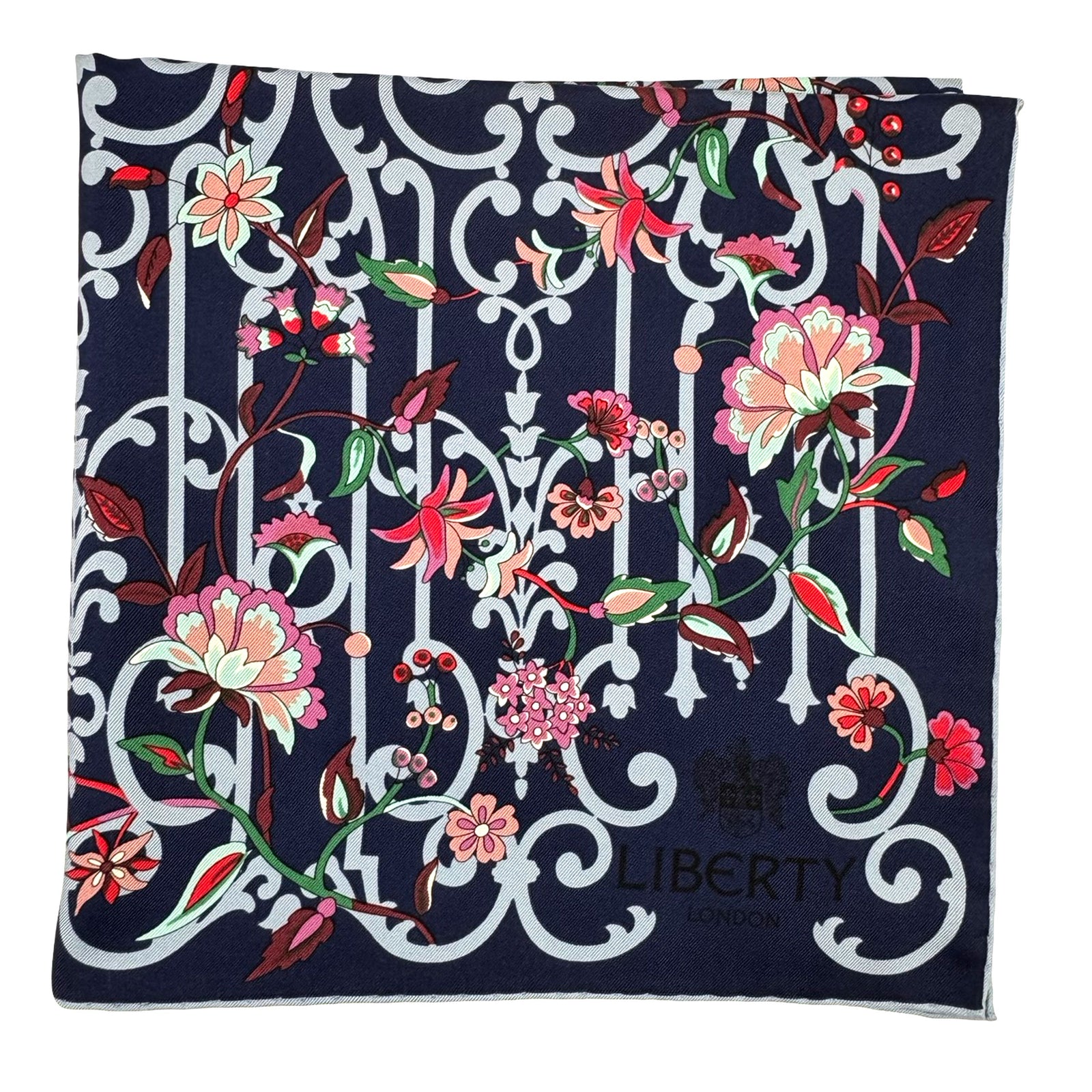 Liberty London Scarf Dark Ornamental & Floral - Twill Silk Square Foulard 