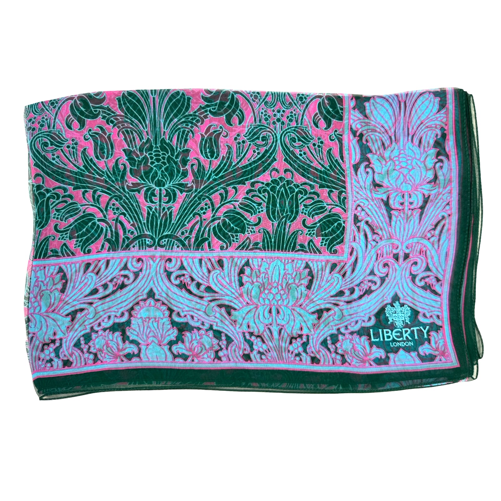 Liberty Scarf Pink Sky Blue Green Design - Silk Blend Shawl