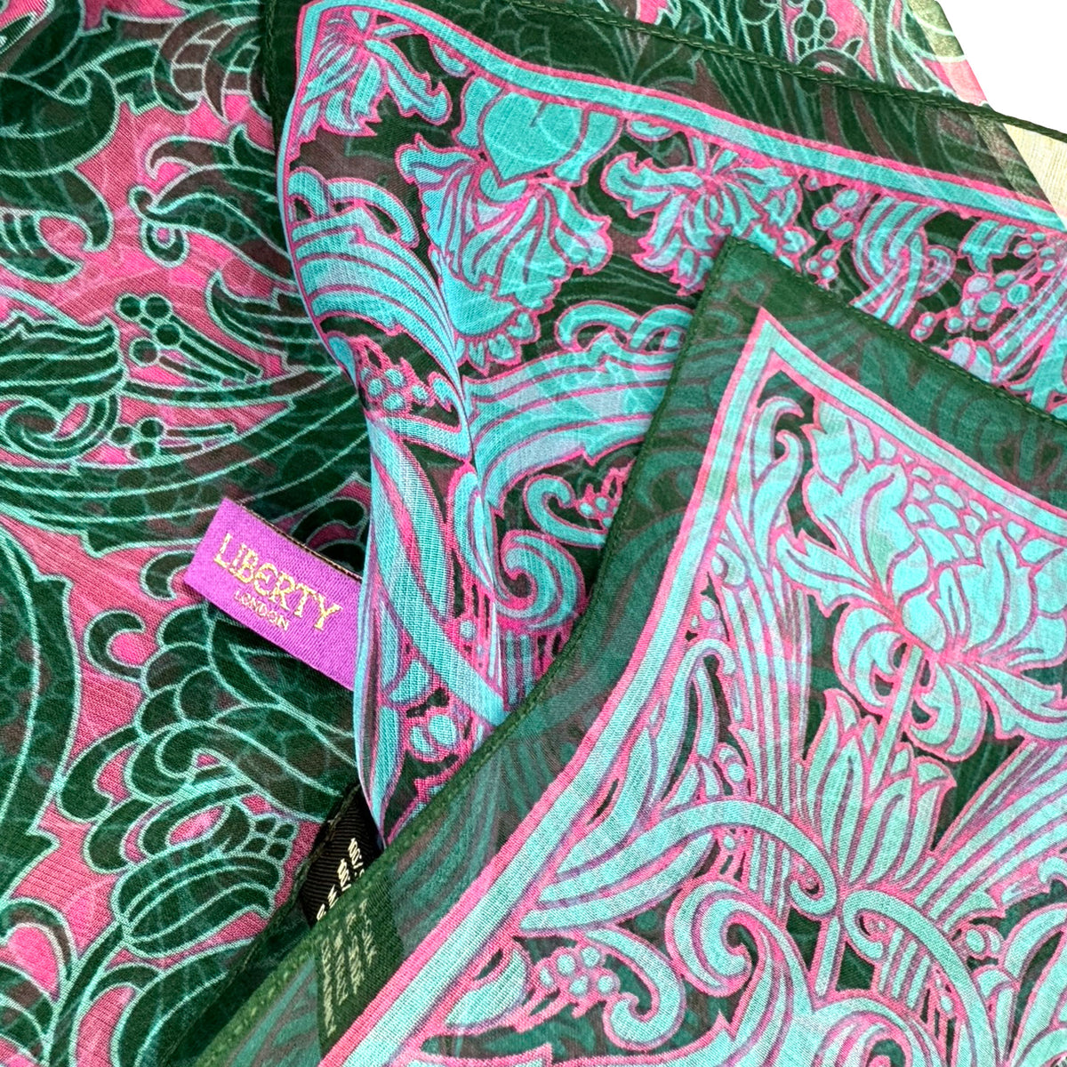 Scarf Pink Sky Blue Green Design - Silk Blend Shawl