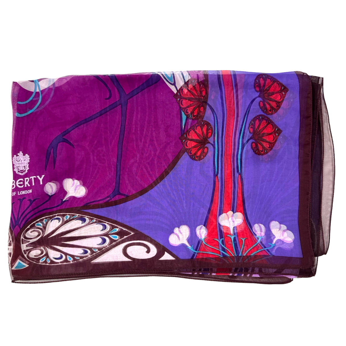 Liberty London Scarf Purple Design - Chiffon Silk Shawl