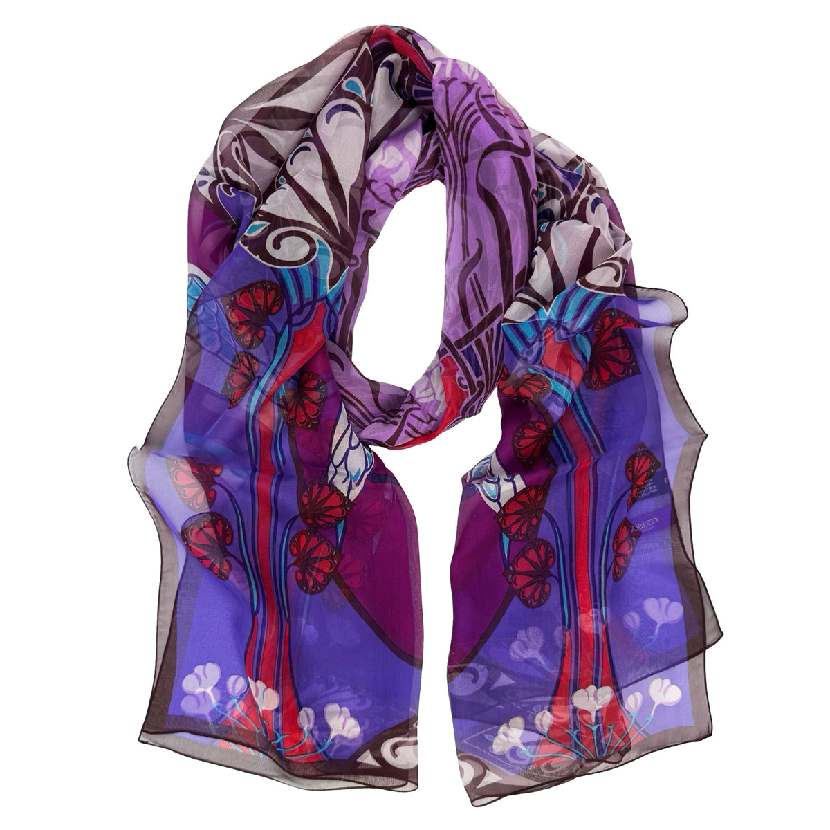 Liberty London Scarf Purple Maroon Red Design - Chiffon Silk Shawl