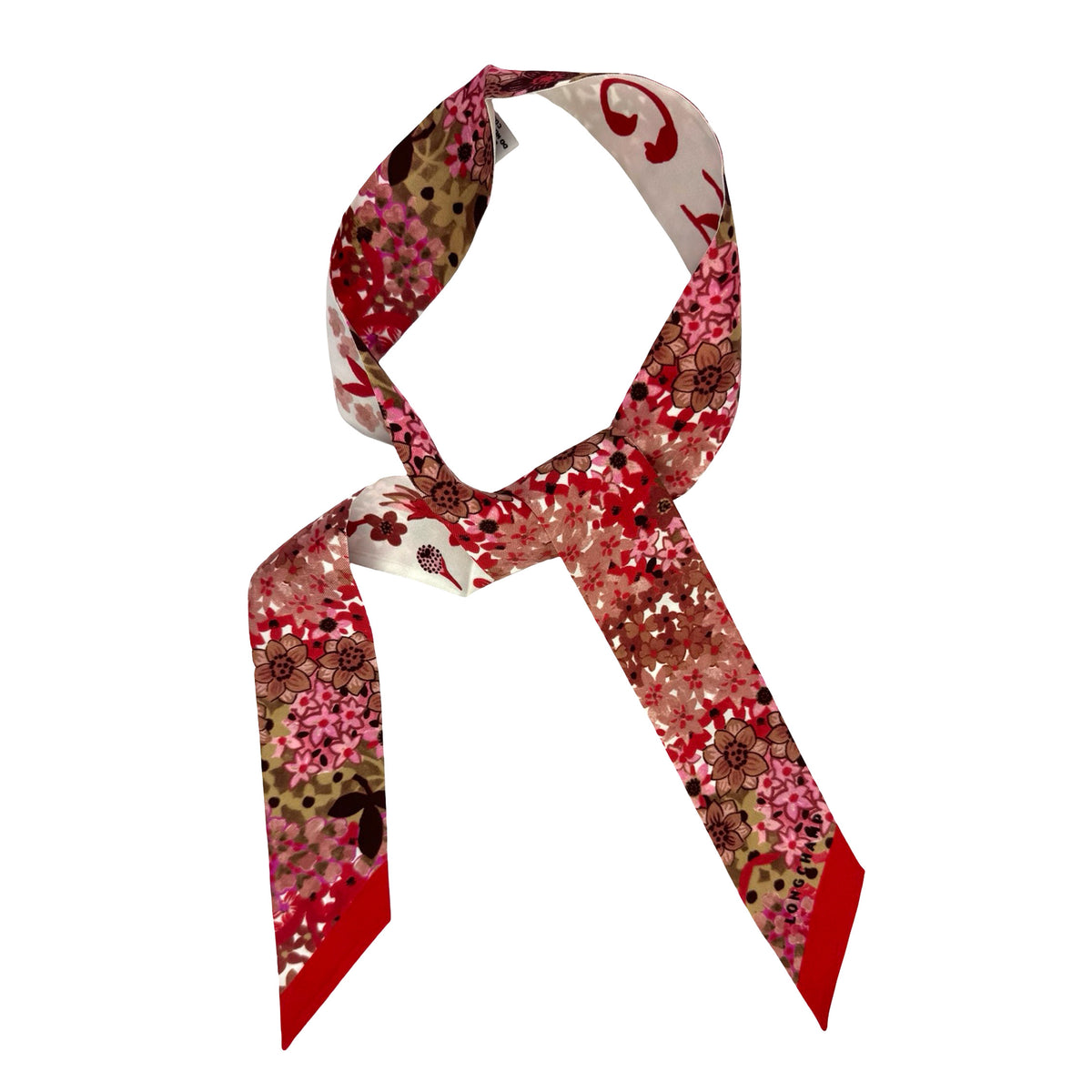 Longchamp Skinny Scarf Floral Design - Twill Silk Twilly