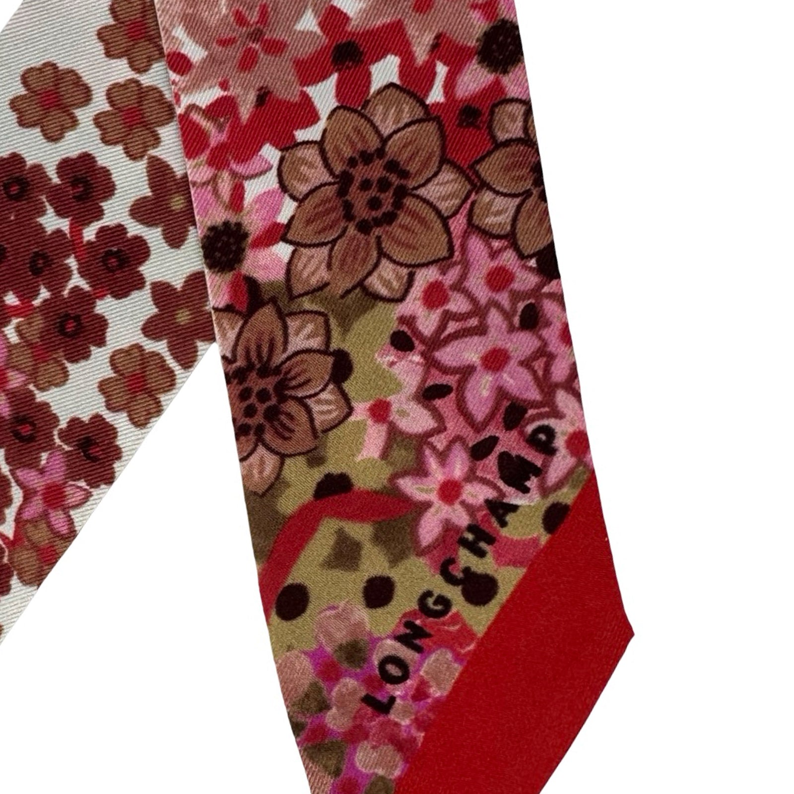 Longchamp Skinny Scarf Floral Design - Twill Silk Twilly