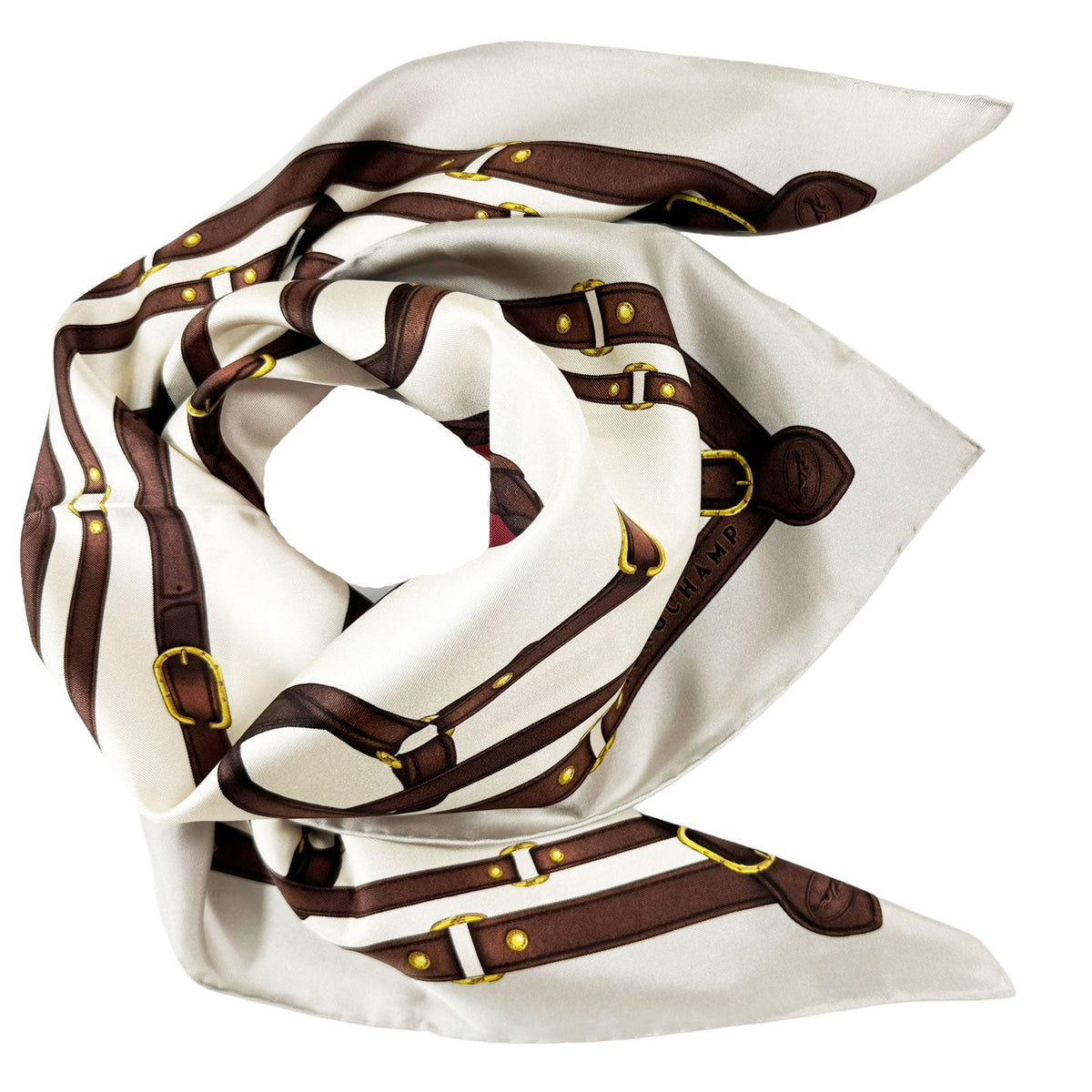 Longchamp Silk Scarf Gray Equestrian Design New Longchamp