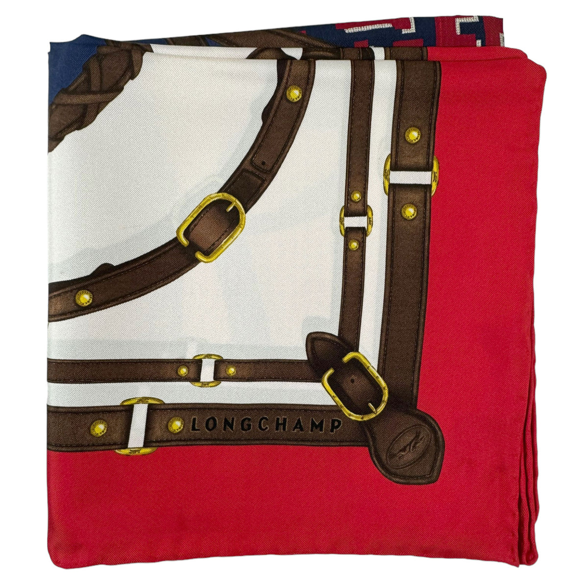 Longchamp Paris Scarf Red Brown Navy