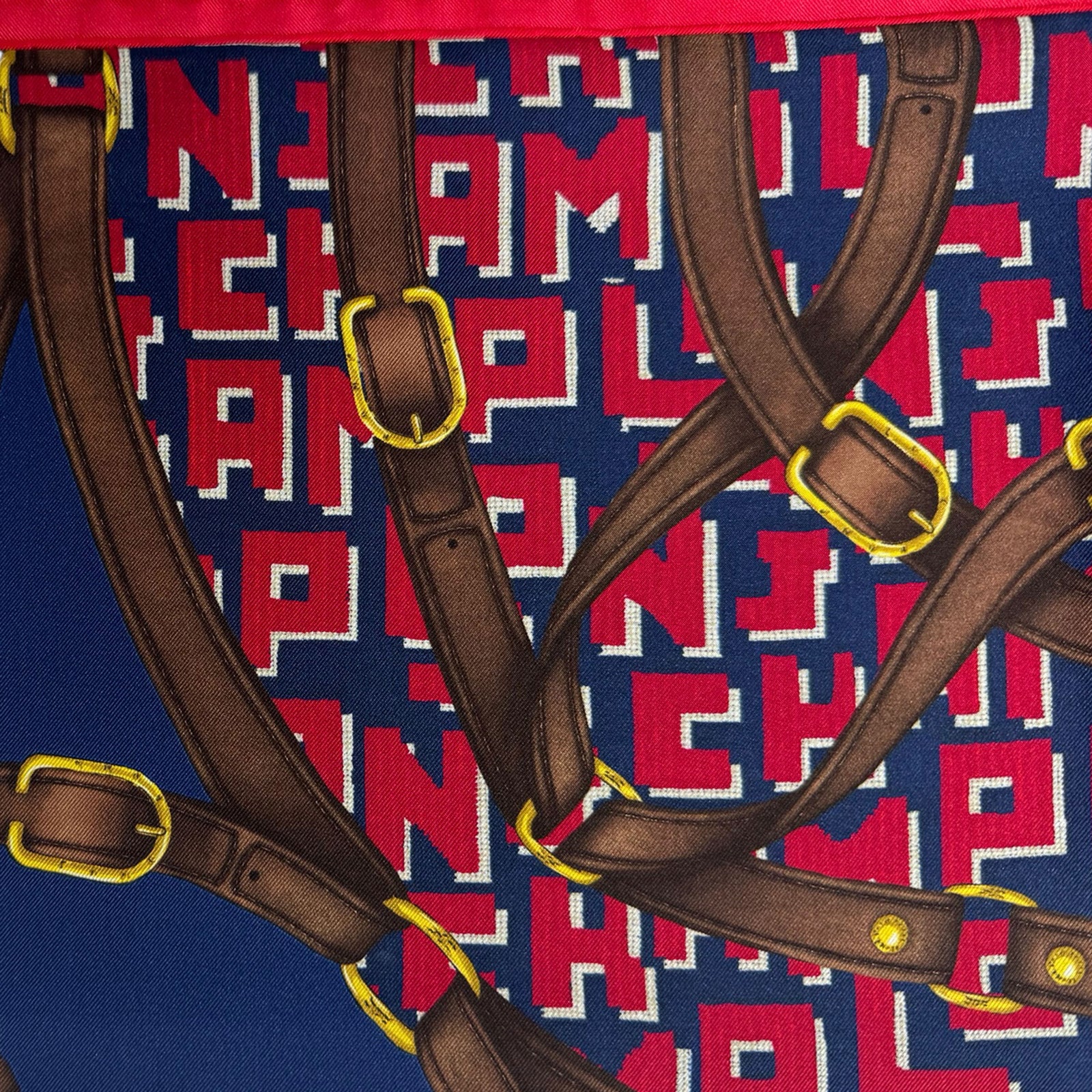 Longchamp Paris Scarf Red Brown Navy