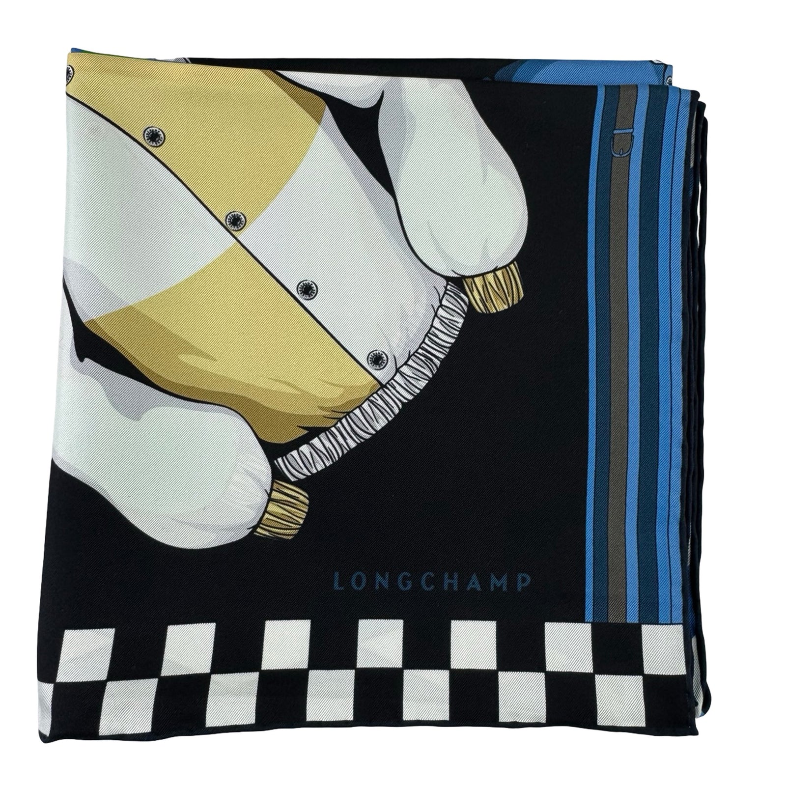 Longchamp Scarf Black Polo Shirts & Hats Design - Square Twill Silk Foulard