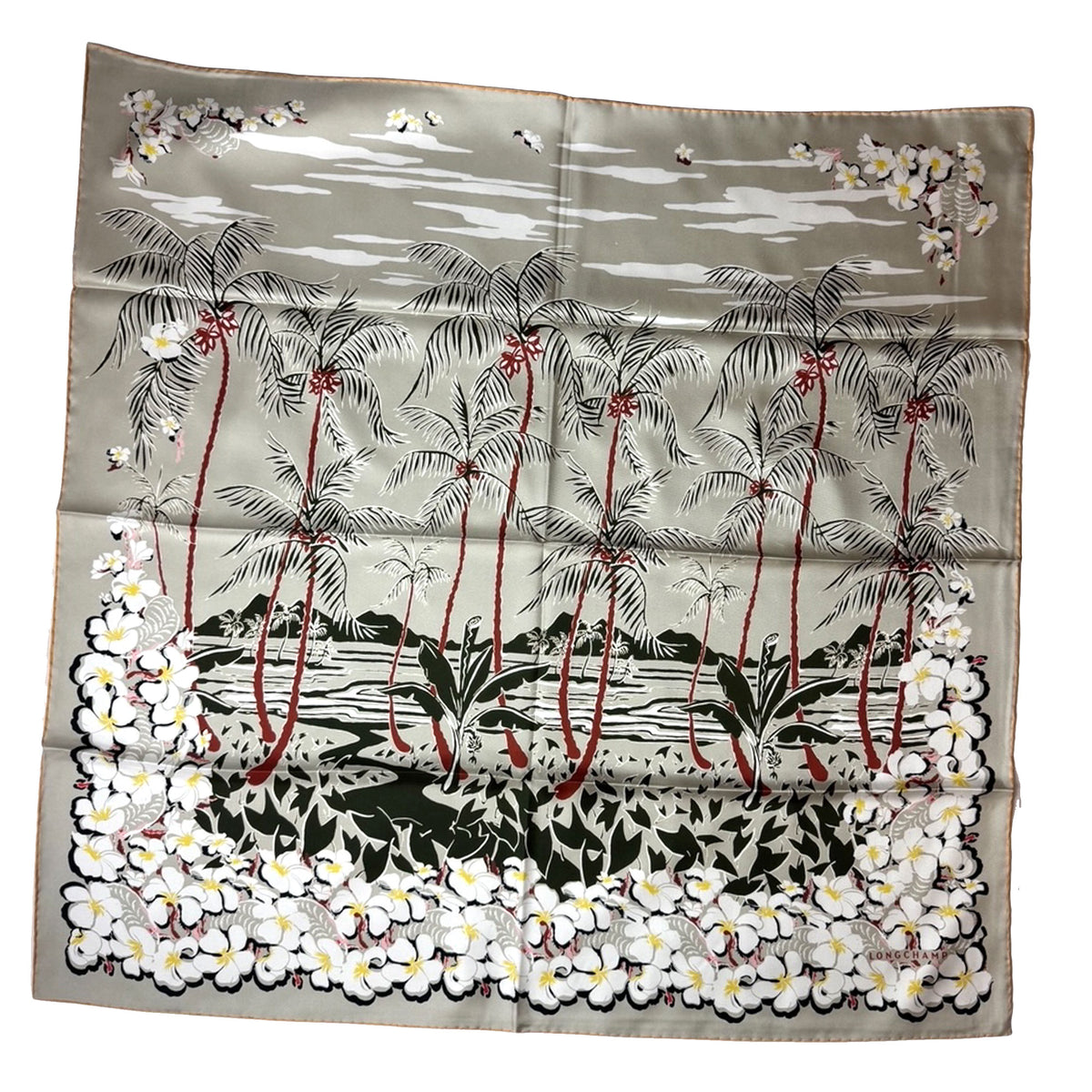 Longchamp Scarf Tropical Design - Square Twill Silk Foulard