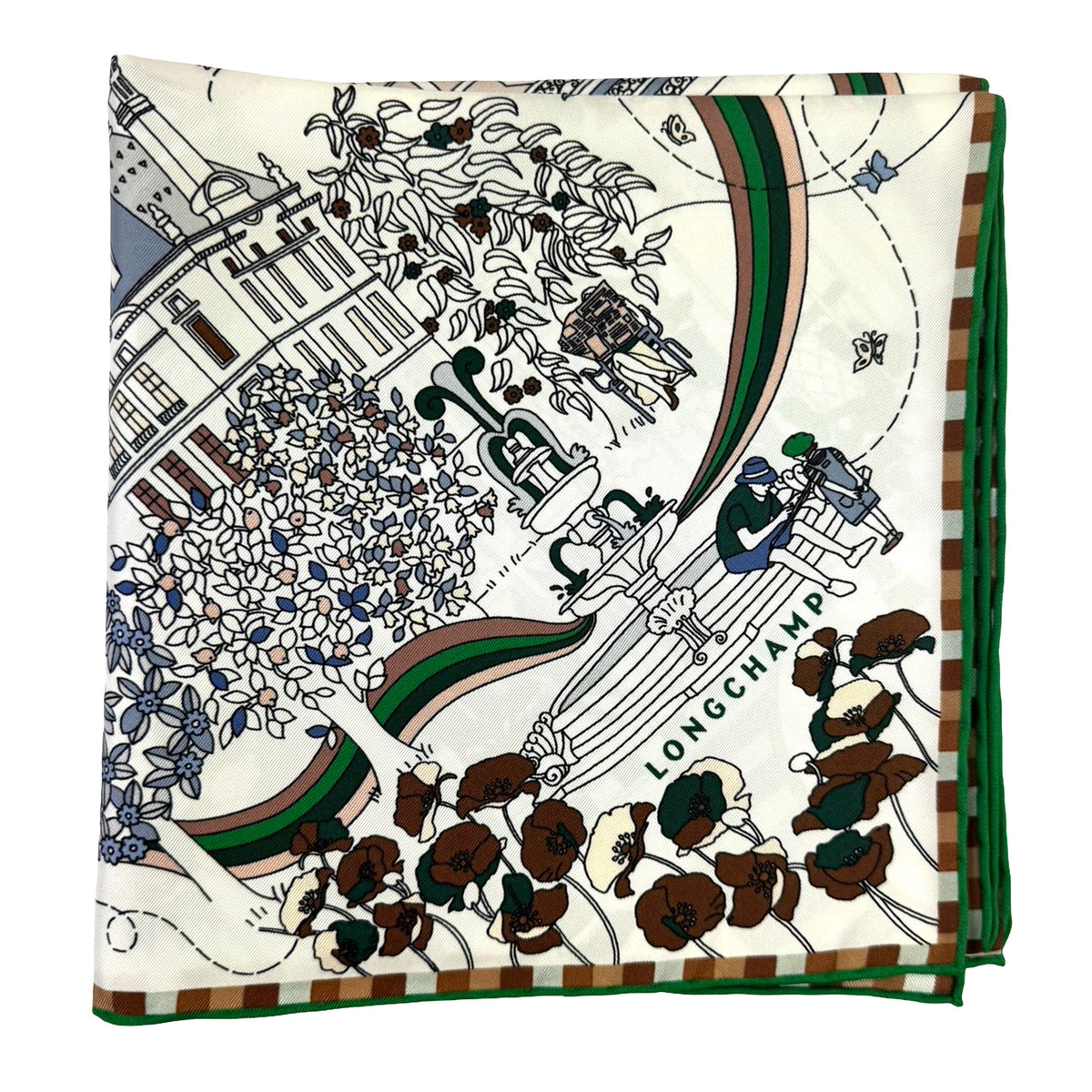 Longchamp Scarf Signature Design - Square Twill Silk Foulard