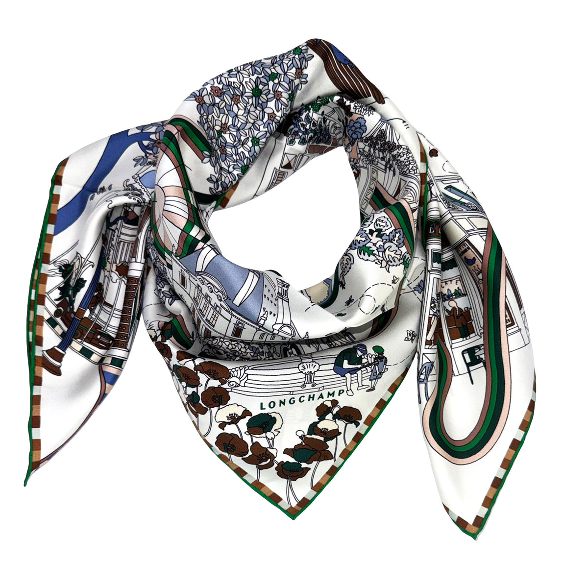 Longchamp Scarf Signature Design - Square Twill Silk Foulard