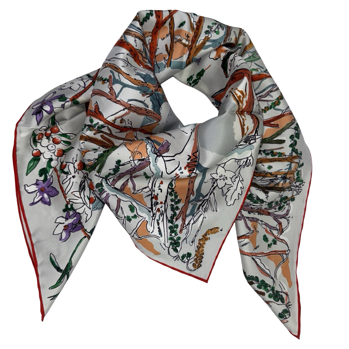 Longchamp Scarf Winter Snow Sleigh With Horses - Square Twill Silk Foulard