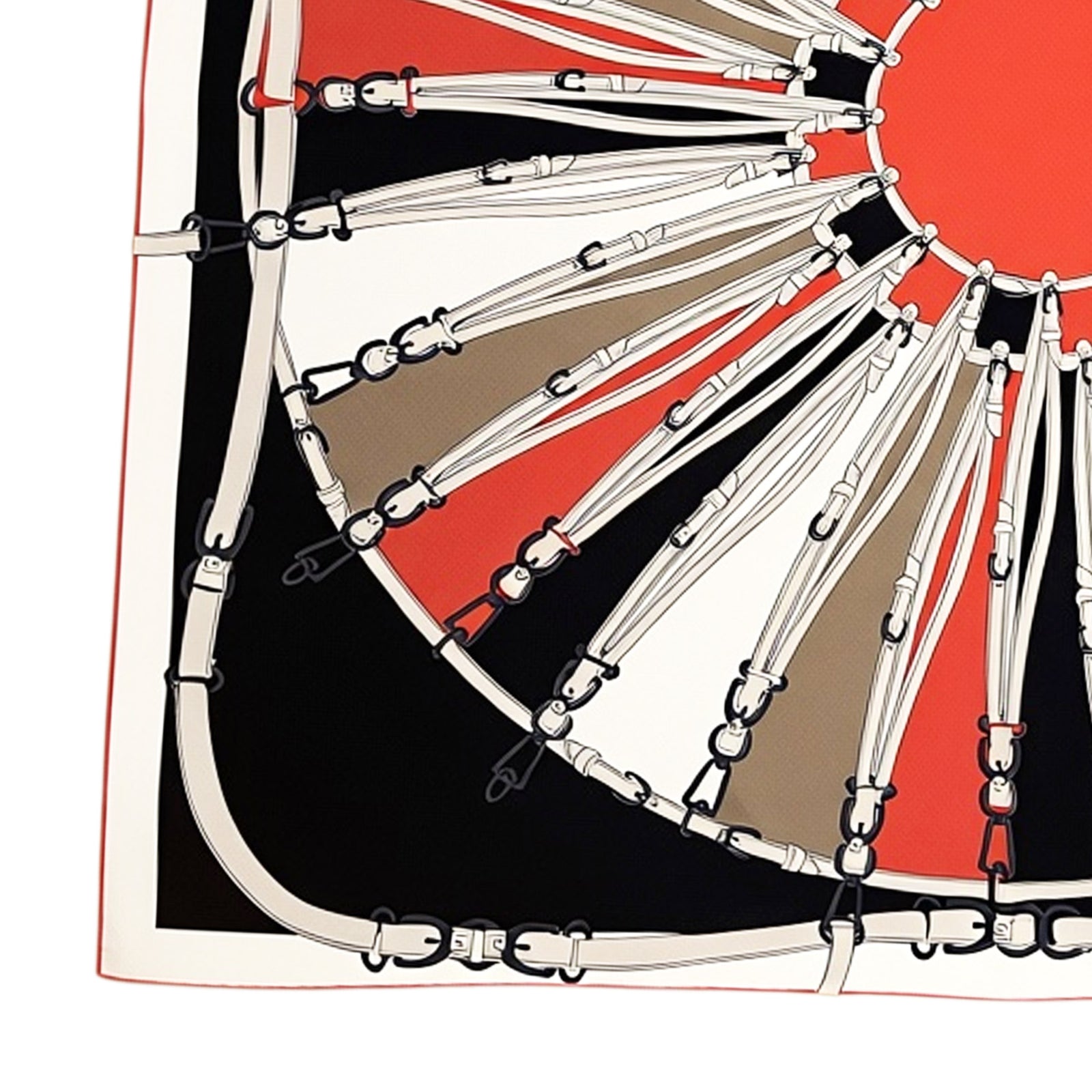 Longchamp Scarf Black Red Belts Design - Square Twill Silk Foulard