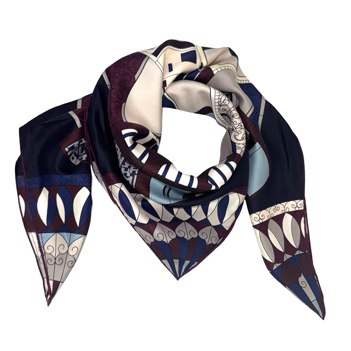 Longchamp Scarf Brown Signature Design - Square Twill Silk Foulard