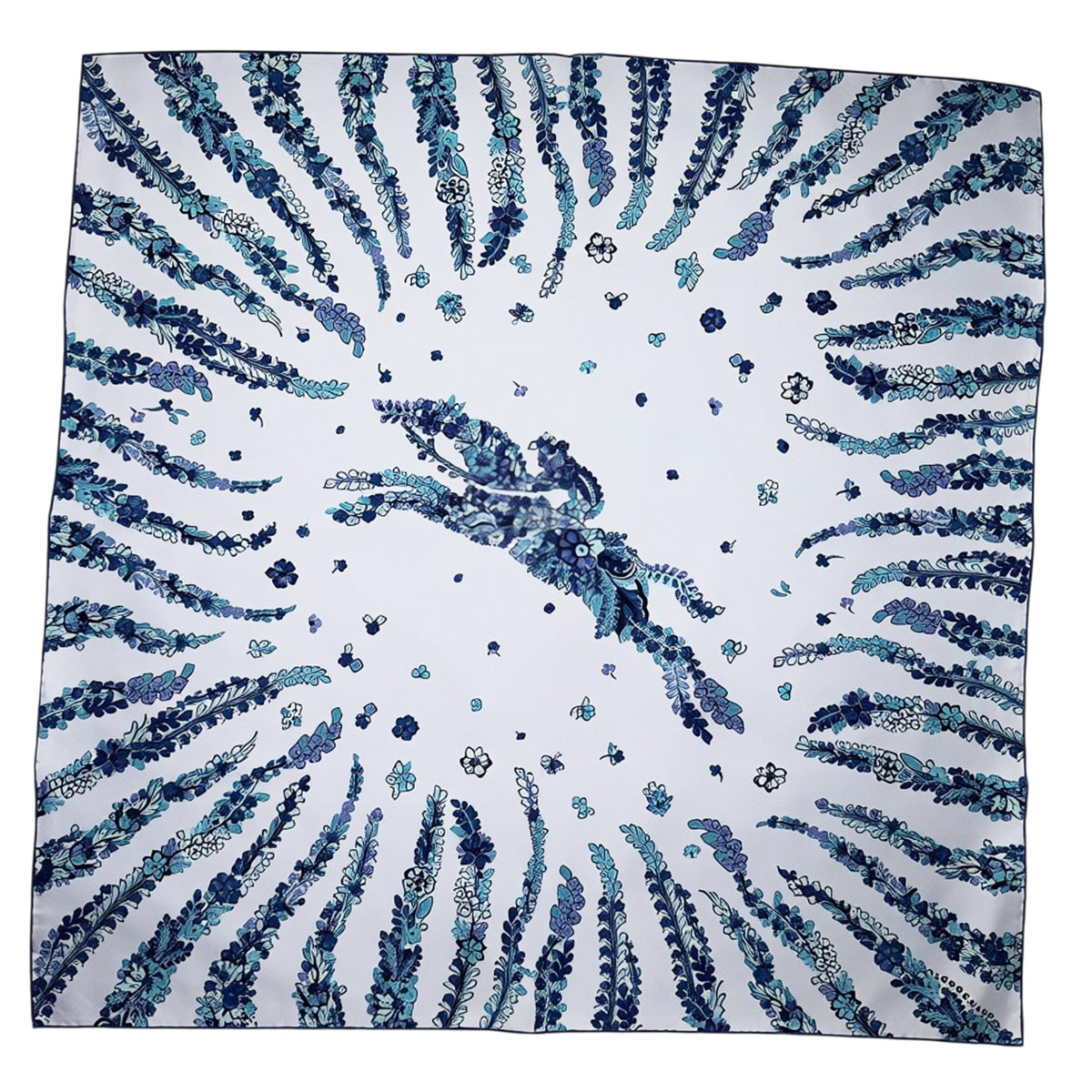 Longchamp Scarf Blue Floral - Square Twill Silk Foulard