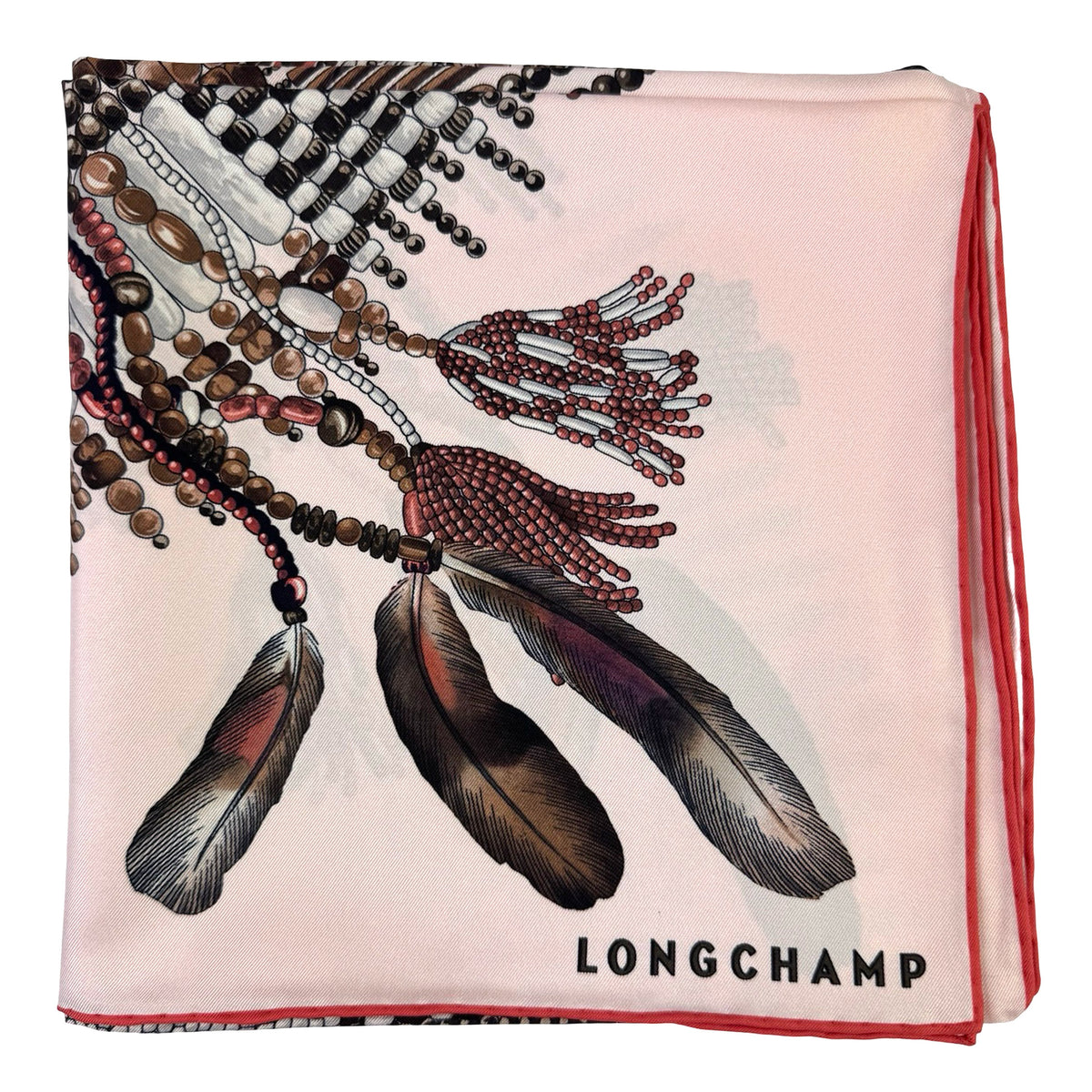 Longchamp Scarf Pink COLLIER MASSAÏ - Square Twill Silk Foulard