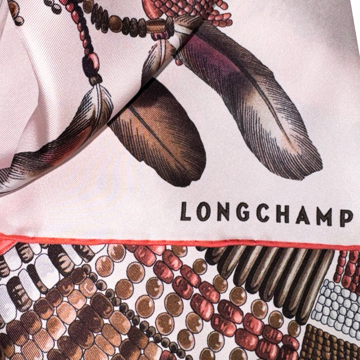 Longchamp Scarf Pink Signature - Square Twill Silk Foulard
