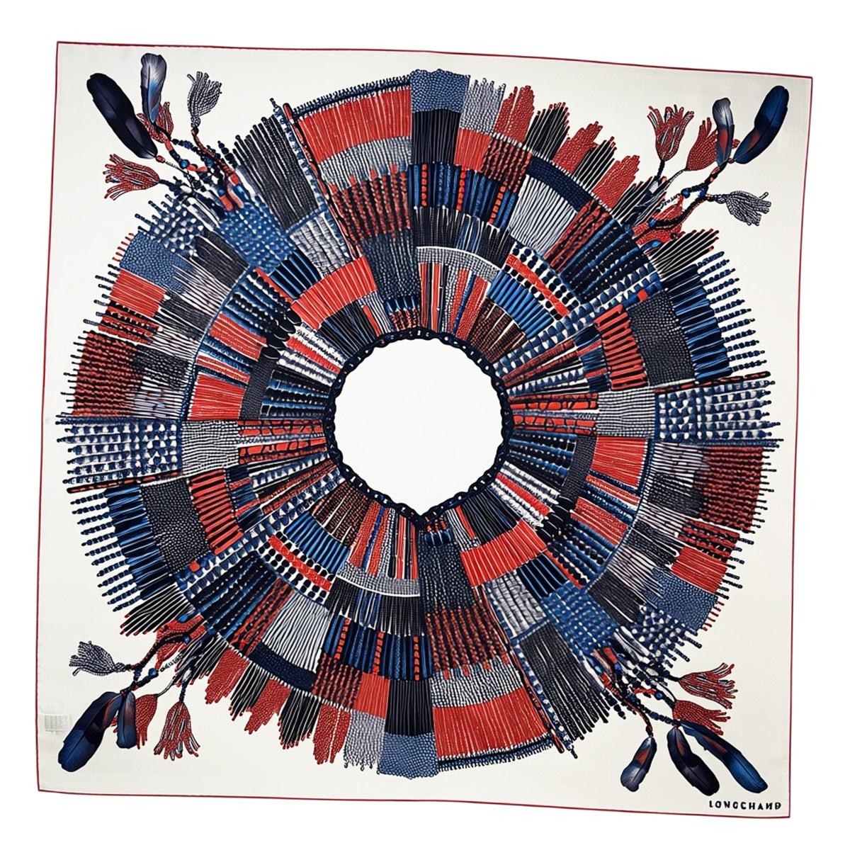 Longchamp Scarf Lapis Blue COLLIER MASSAÏ - Square Twill Silk Foulard