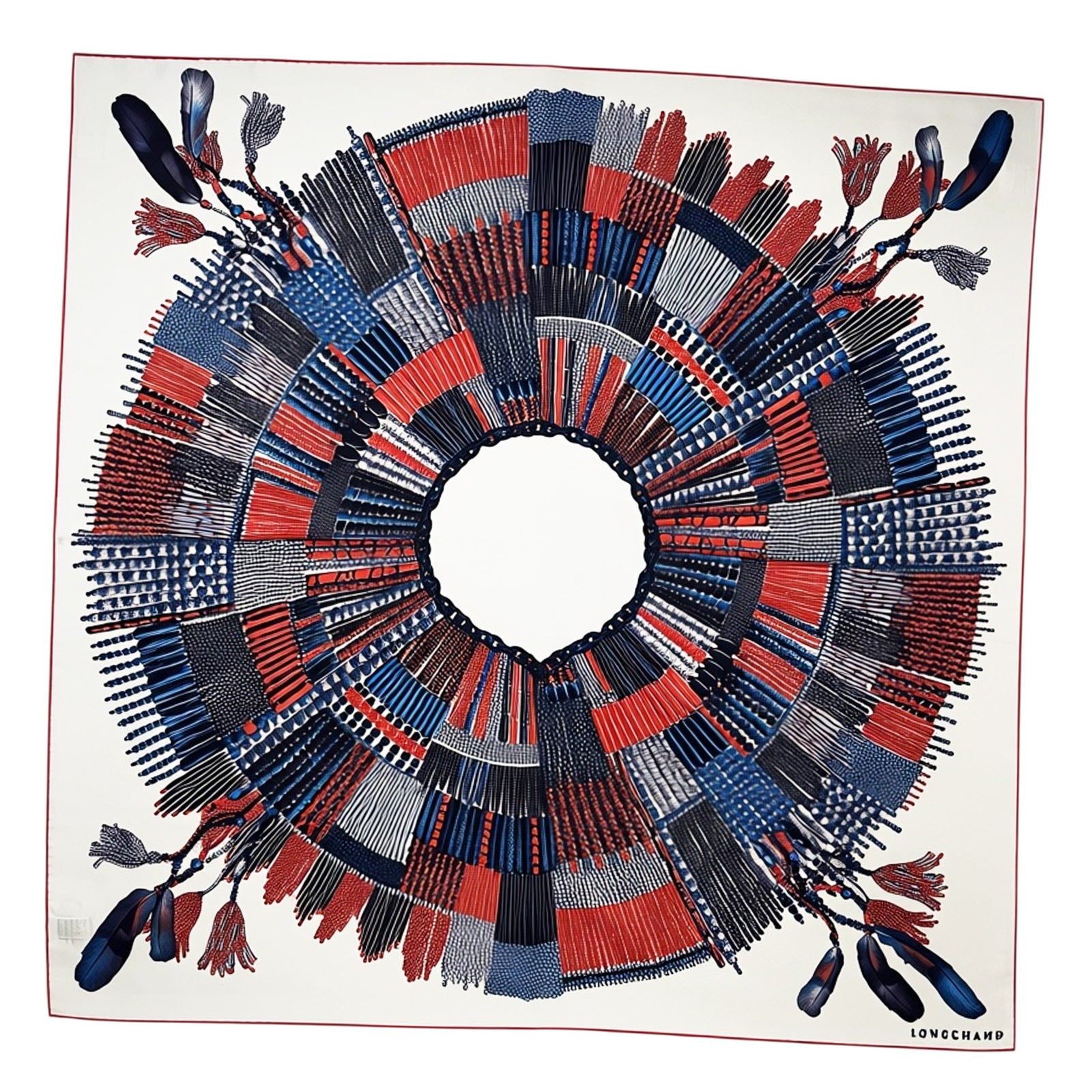 Longchamp Scarf Lapis Blue COLLIER MASSAÏ - Square Twill Silk Foulard