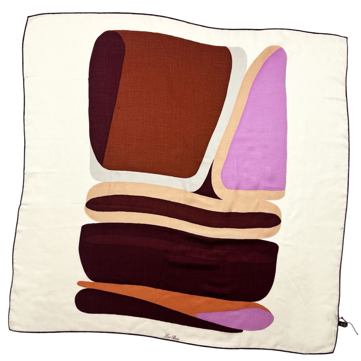 Loro Piana Square Scarf White Brown Lilac Cashmere Silk
