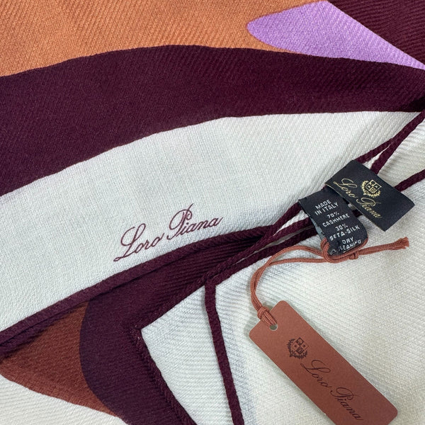 Loro Piana Square Scarf White Brown Lilac - Cashmere Silk SALE