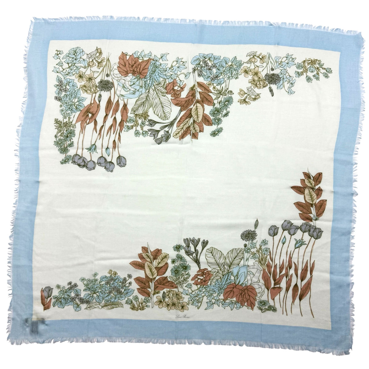 Loro Piana Cashmere Scarf White Light Blue Floral - Square Foulard