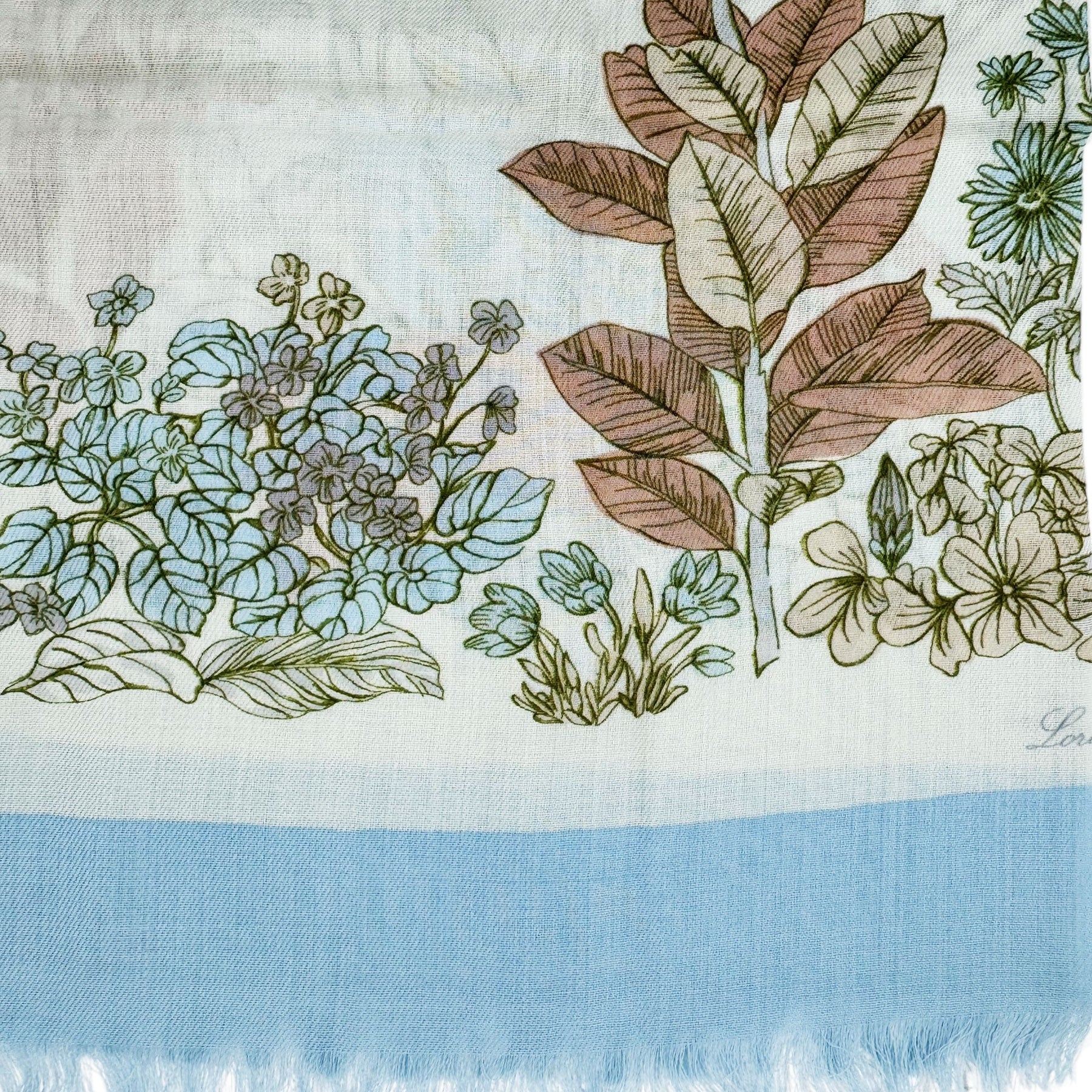 Loro Piana Cashmere Scarf White Light Blue Floral - Square Foulard
