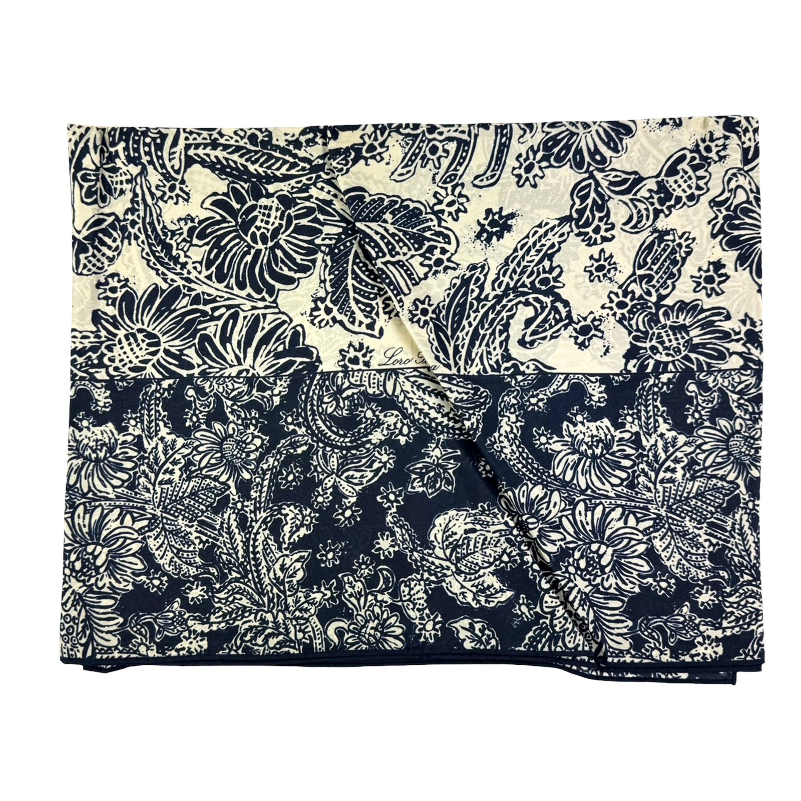 Loro Piana Scarf Navy Floral Design - Large Silk Square Foulard