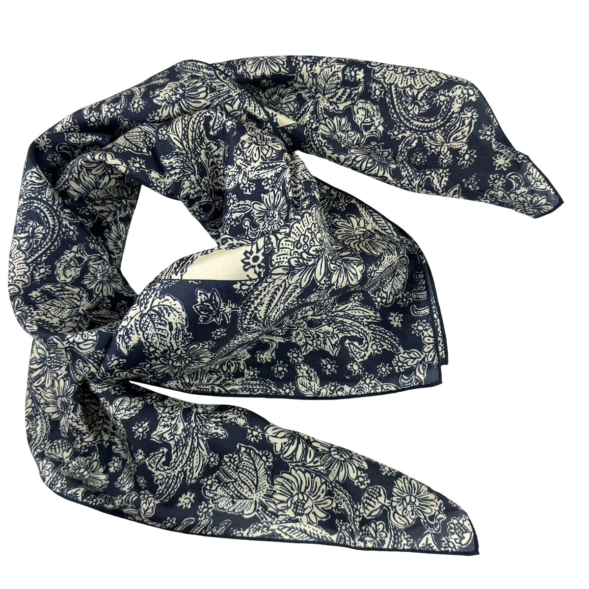 Loro Piana Scarf Navy Floral Design - Twill Silk Square Foulard
