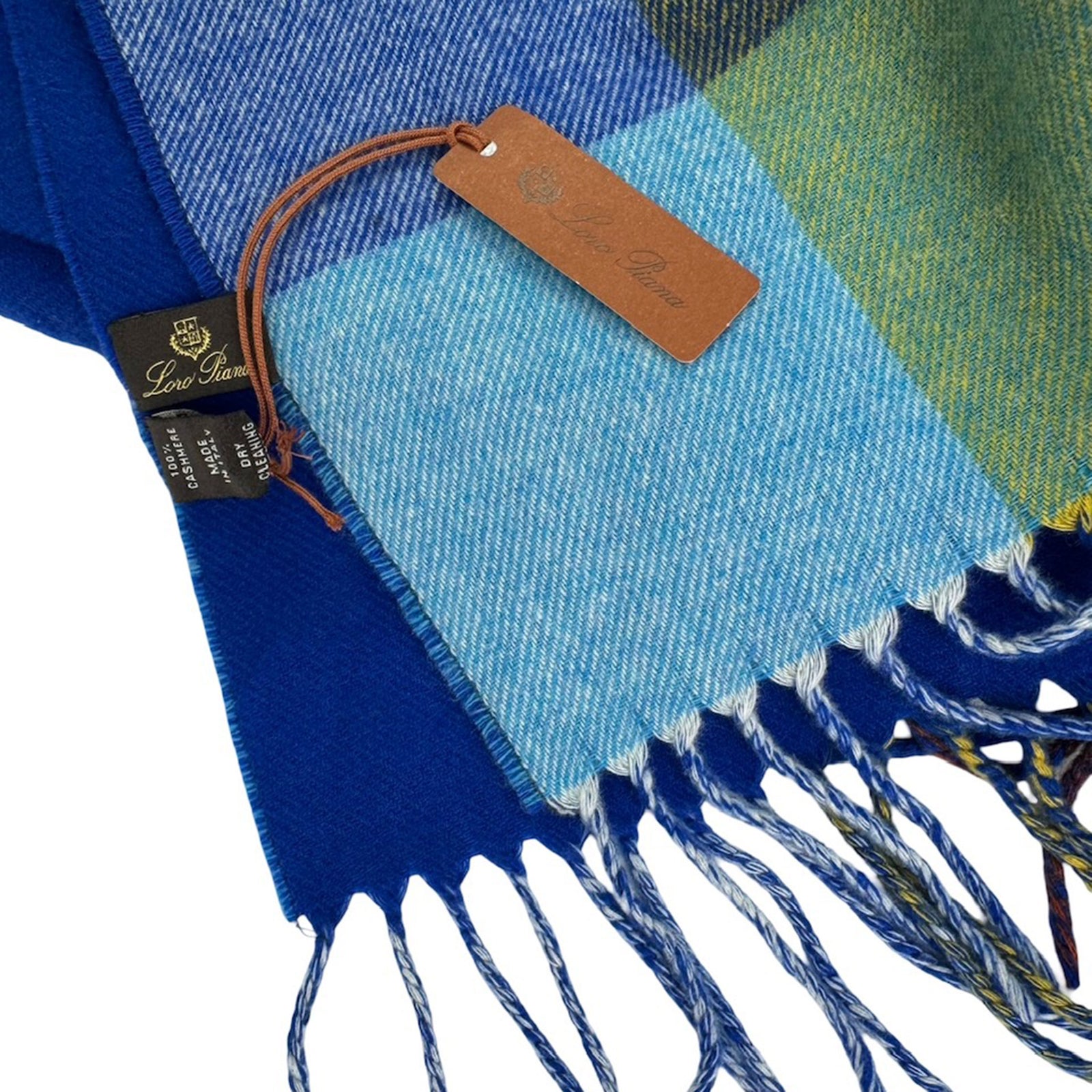 New Loro Piana Cashmere Scarf Grande Check Royal Blue