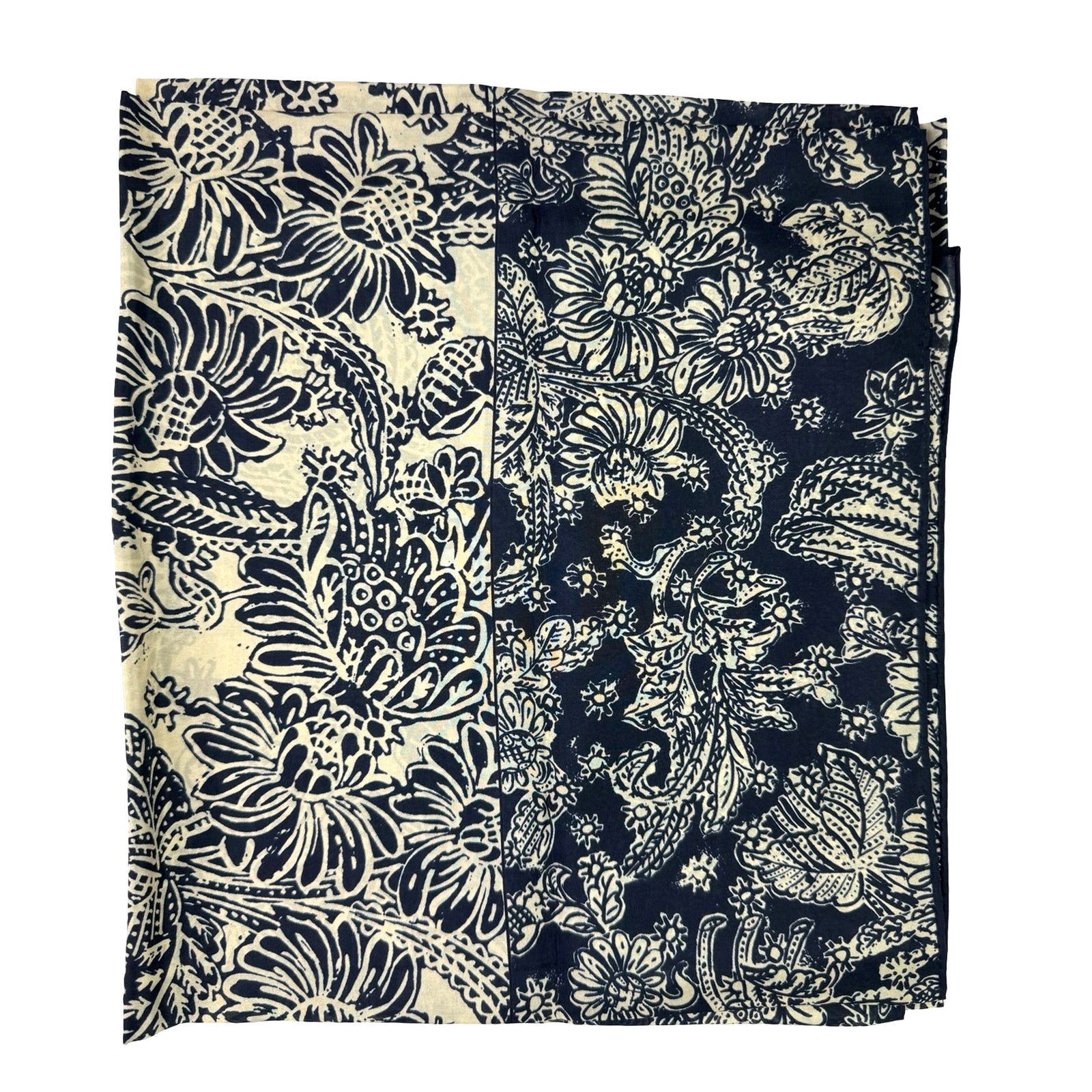 Loro Piana Scarf Navy Woodblock - Extra Large Twill Silk Carre