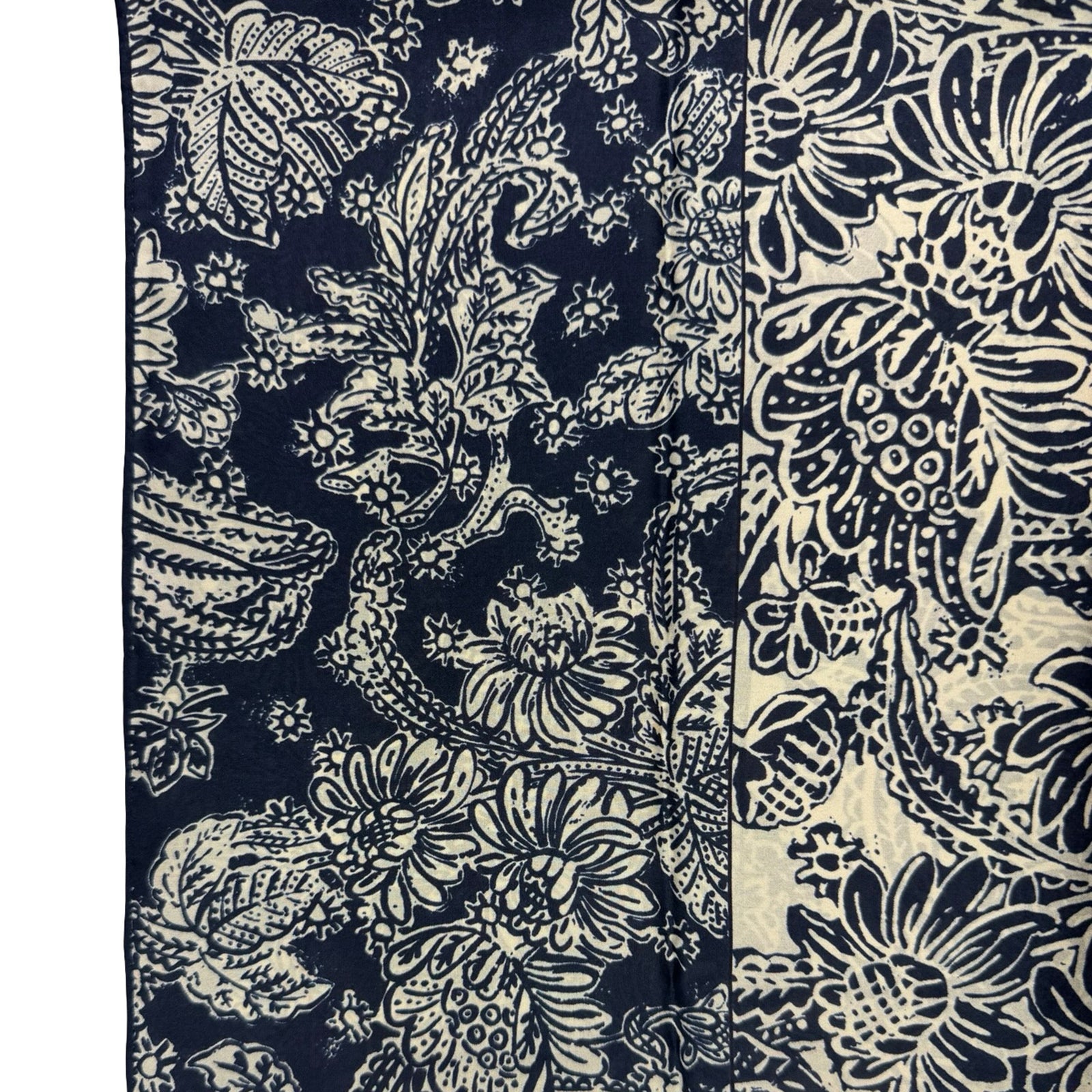 Loro Piana Scarf Navy Woodblock - Extra Large Twill Silk Carre