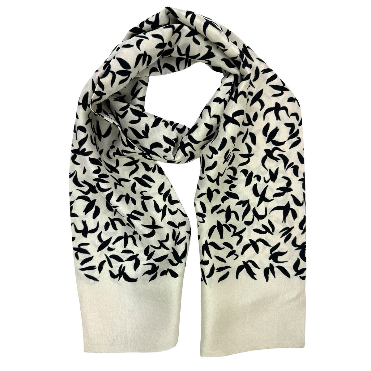 Loro Piana Silk Slim Scarf White Black Swallows
