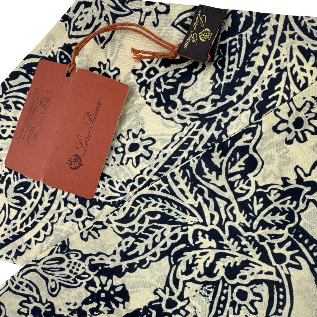Loro Piana Silk Slim Scarf Navy Woodblock