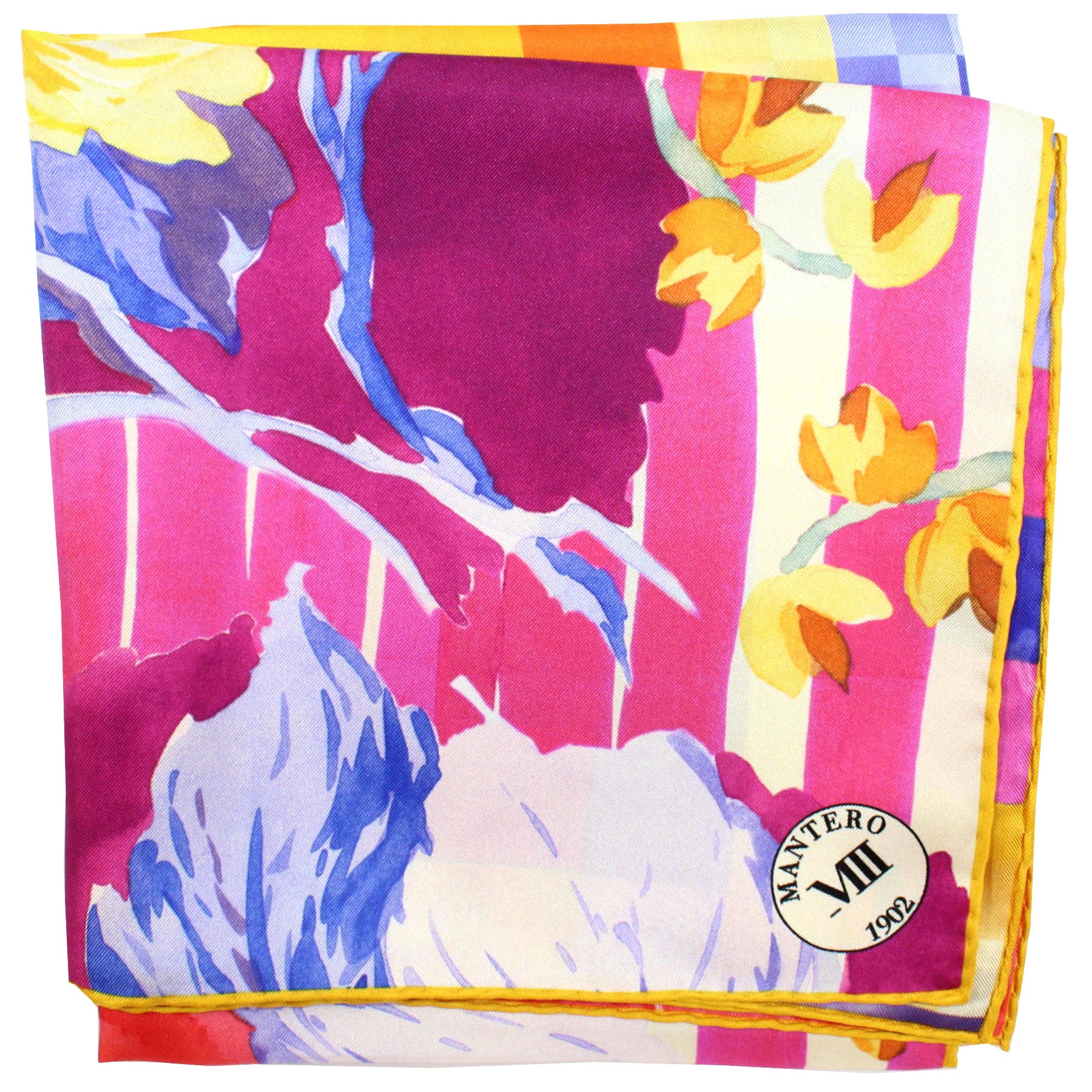 Mantero Scarf Pink Orange Floral Ornamental - 36 Inch Twill Silk Foulard