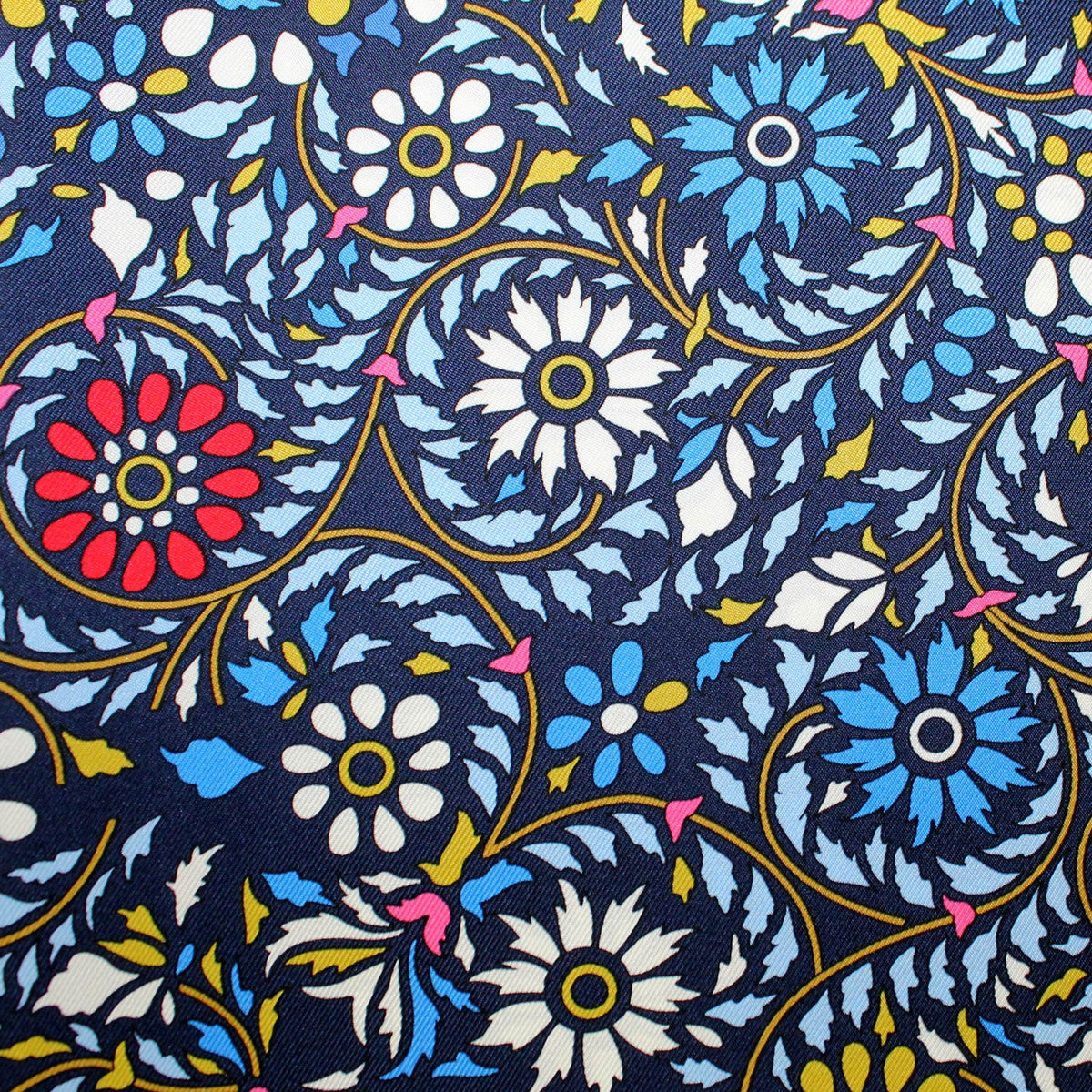 Marinella Scarf Navy Red Blue Bird Floral