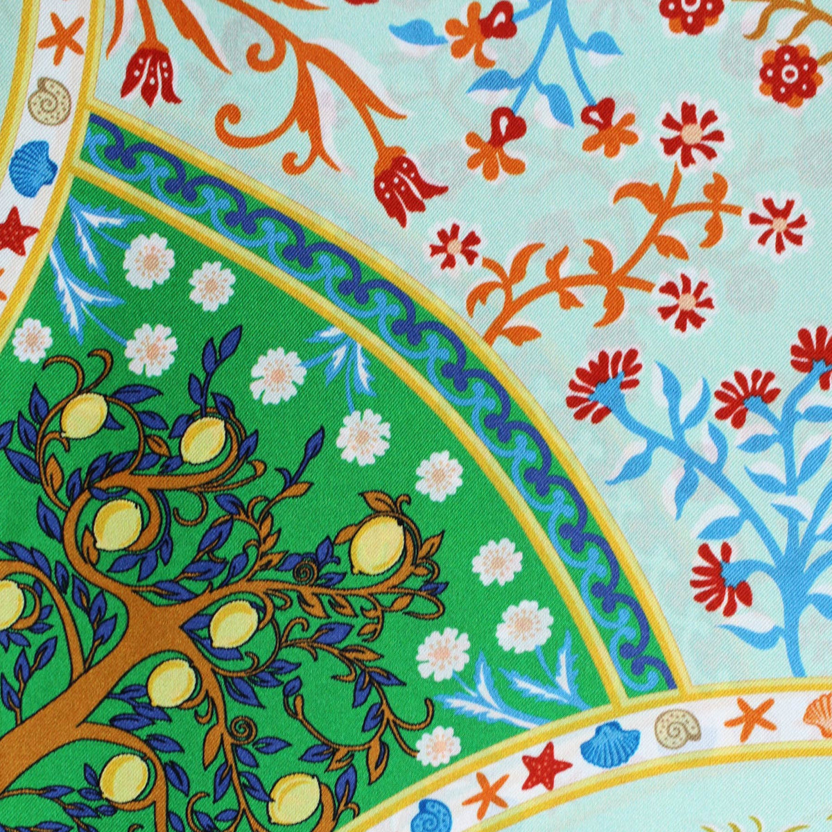 E. Marinella Scarf Green Marine Life &amp; Floral Twill Silk Square Foulard FINAL SALE