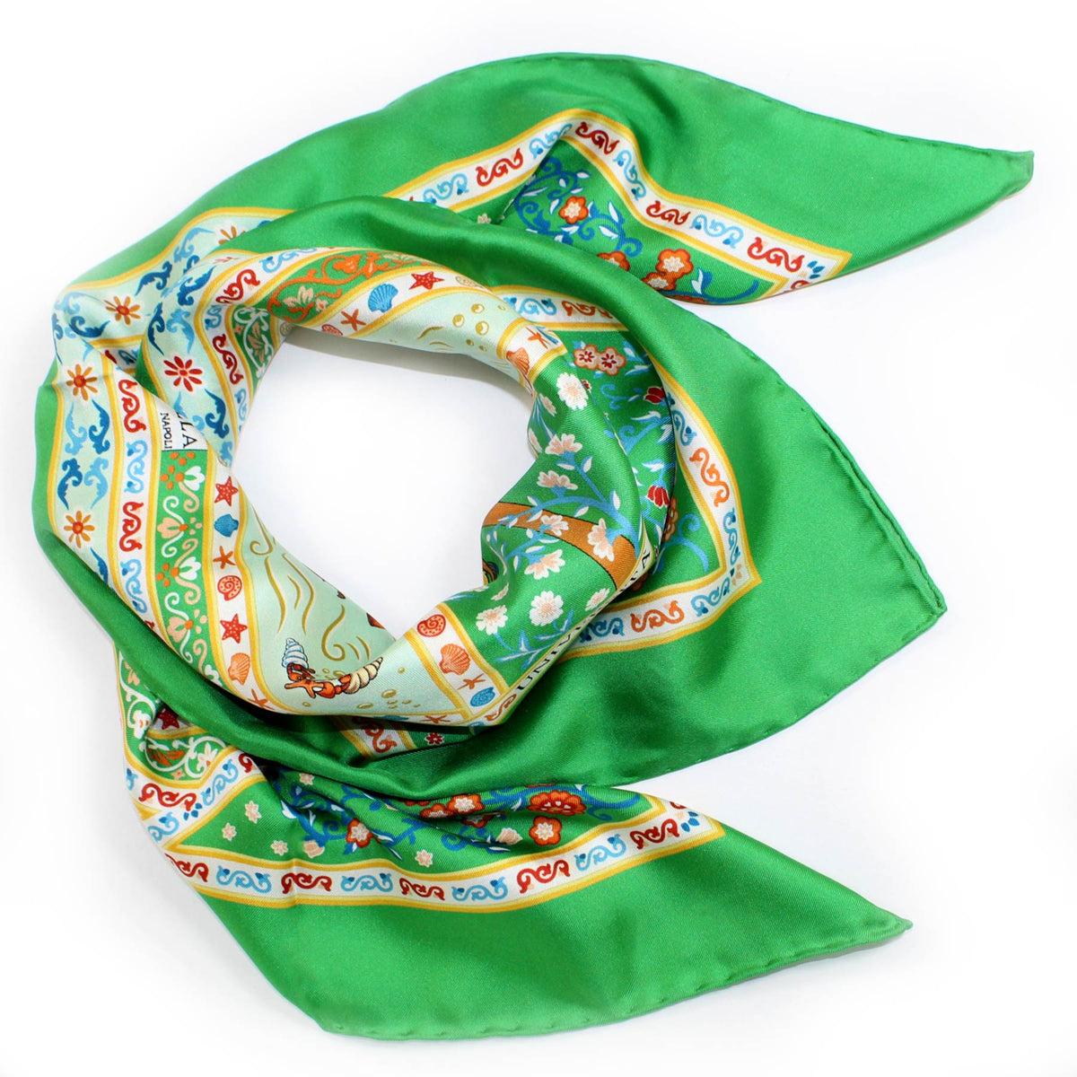 Marinella scarf, beautiful green design with flowers