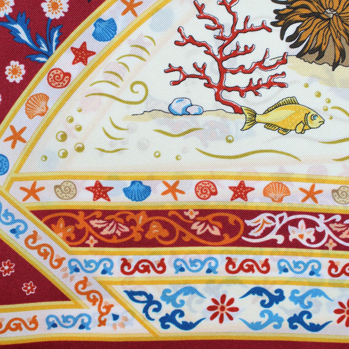 E. Marinella Scarf Bordeaux Marine Life &amp; Floral