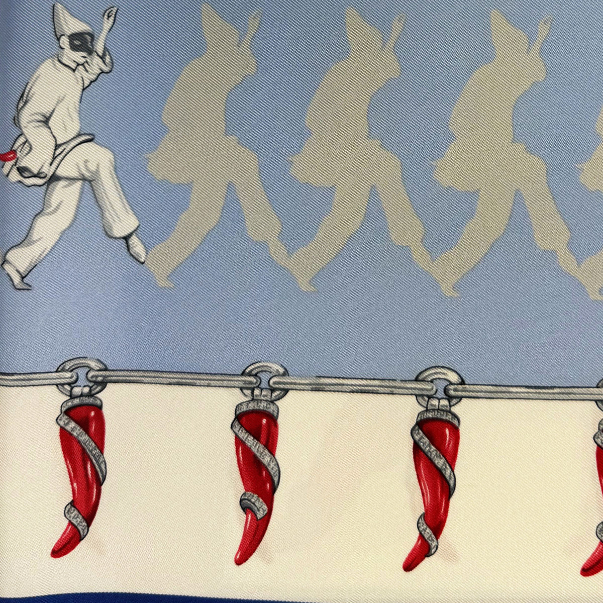 Marinella Scarf Royal Blue with Red Lucky Horn &amp; Pulcinella Mask 